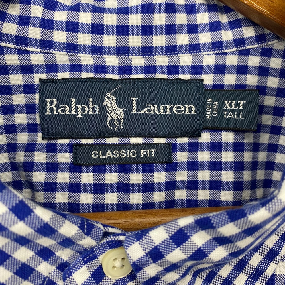 Ralph Lauren Mens XLT Blue Gingham Short Sleeve Oxford Cotton Classic Fit Shirt - Picture 3 of 4